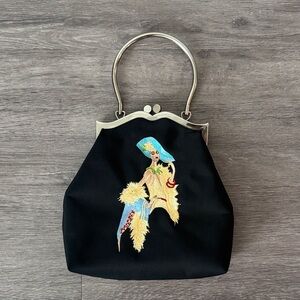 Sydney Love Black Embroidered Evening Handbag with Metal Handle